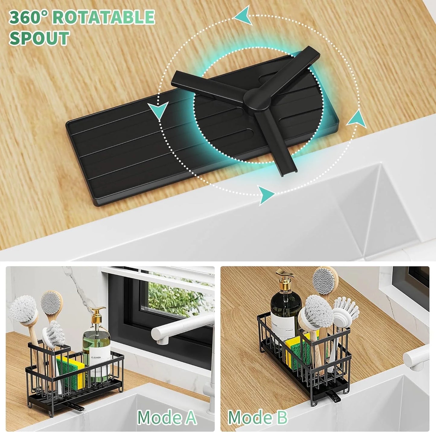 Sink Caddy,Black Rust-Resistant Kitchen Organizer,Sponge Holder for Kitchen Sink
