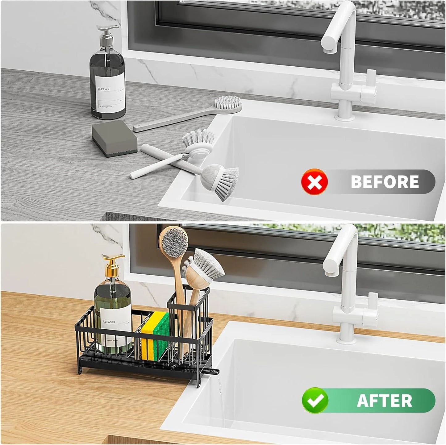 Sink Caddy,Black Rust-Resistant Kitchen Organizer,Sponge Holder for Kitchen Sink