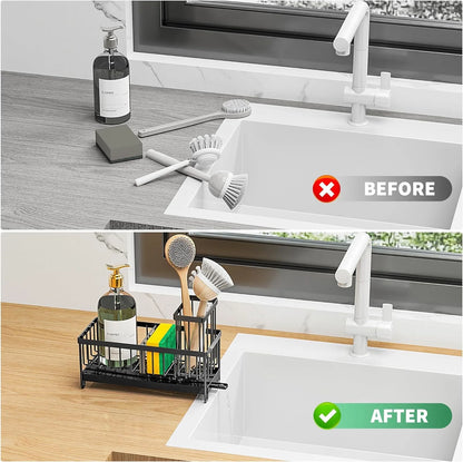Sink Caddy,Black Rust-Resistant Kitchen Organizer,Sponge Holder for Kitchen Sink